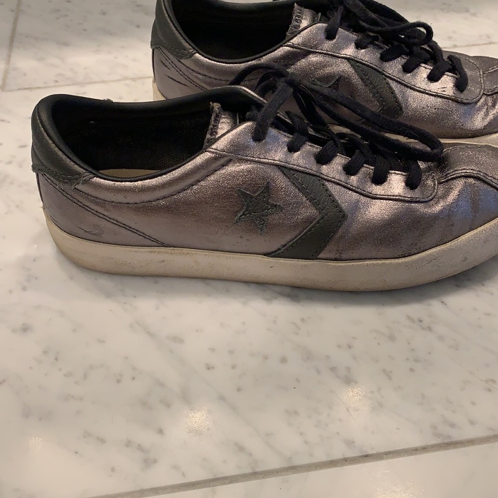Silver and Black Converse Sneakers Size 8